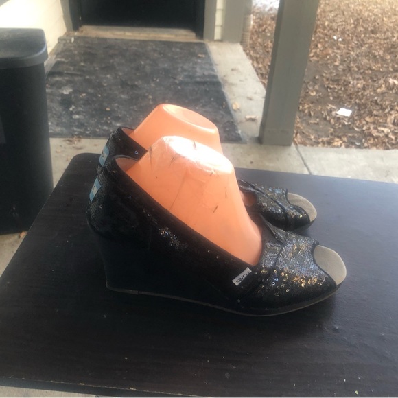 TOMS Women's Black Electra Espadrille Wedge Heel Open Toe Brown Size W12 - Picture 3 of 11